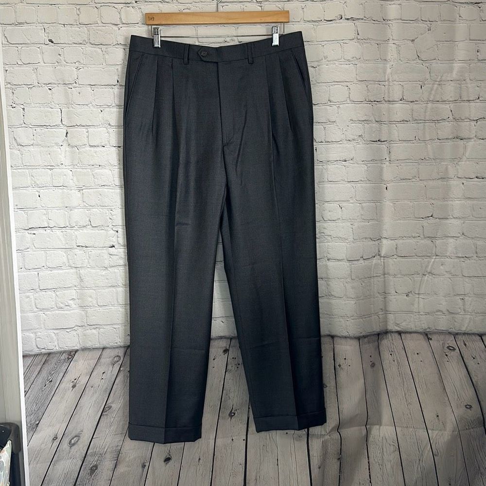 Santorelli Como 2 Luxury Serge Mens Med Gray Pleated Wool Pants Slacks Size 36